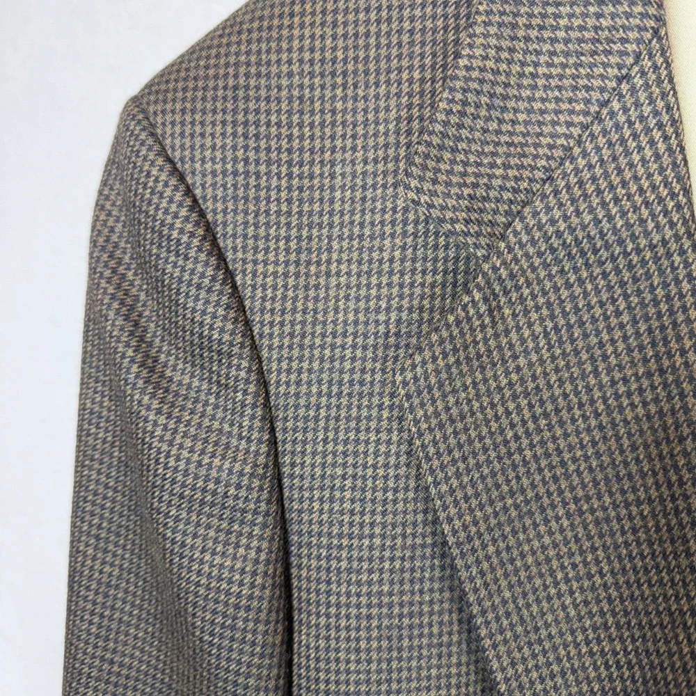 Oscar de la Renta‎ Men's Houndstooth Blazer Sport Coat Size 42L Brown Tan Formal